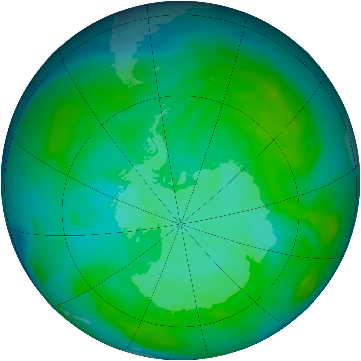 Antarctic ozone map for 20 December 2013
